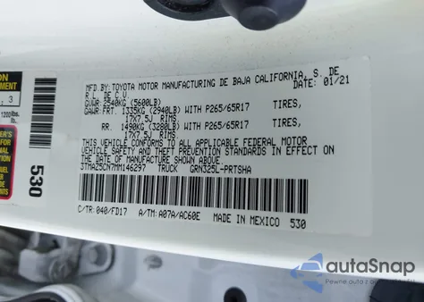 2021 Toyota Tacoma Trd Sport z USA, uszkodzony, nr VIN 3TMAZ5CN7MM146297